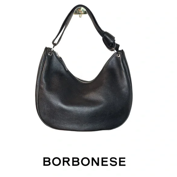 BORBONESE Black Italian Leather Hobo Bag with signature knot strap - Picture 16 of 16